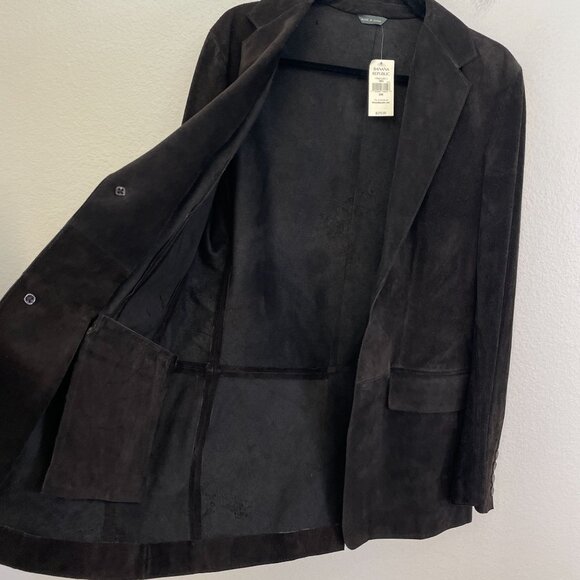 NEW Banana Republic Mens 38R Black Suede Leather Blazer Jacket Single Breasted - Picture 5 of 9